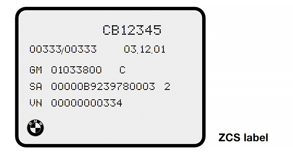 Этикетка с кодом ZCS - физическое расположение наклейки